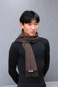 Classic <b>Brown</b> Striped 100% Mongolian Sheep Wool <b>Scarf</b> for Men Winter Ethnic Accessory - Product Image 5