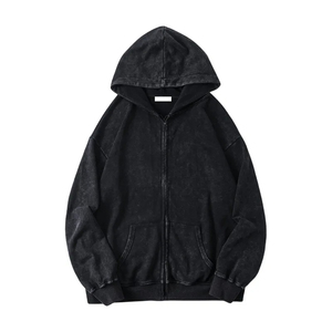 100% coton bio hommes surdimensionné lavage à l'acide sweat à capuche zippé Streetwear numérique pull hiver sweat pour hommes Couples - Product Image 1