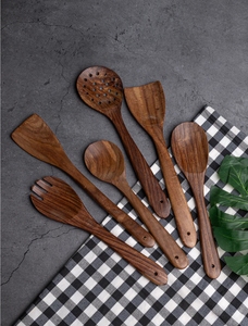 Ustensiles de cuisine en bois de Sesham légers et durables ensemble de 6 pièces Ustensiles en teck lisse avec prise en main confortable Léger - Product Image 2