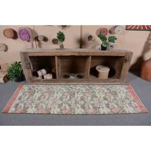 พรมสไตล์ตุรกีโบราณลายเบจสีเขียวงานปะผ้าขนแกะ2.1x6.7ft สี่เหลี่ยมขนาดใหญ่สำหรับตกแต่งห้อง - Product Image 1