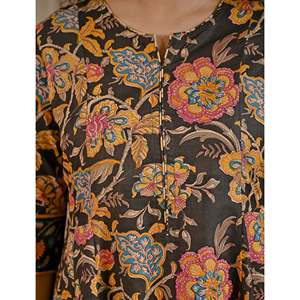 Ensemble Kurta et pantalon en coton imprimé noir Jaal, Salwar Kameez traditionnel ethnique pour filles, tenue de fête pour occasions spéciales, en tissu filet - Product Image 2