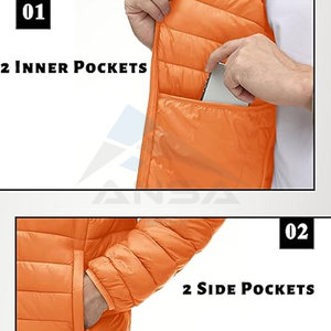 Chaqueta deportiva ligera con capucha para hombre, Abrigo acolchado resistente al agua con aislamiento, Camping, senderismo, viajes, suministro de fábrica OEM - Product Image 5