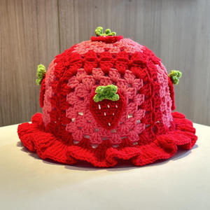 Gorro de Punto Crochet 2025, Nuevo, Bordado a Mano, de Algodón Transpirable, Unisex, Rojo, Estilo Casual para Invierno - Product Image 2