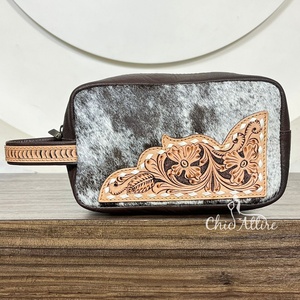New 2025 Wholesale Large-Capacity Portable Hand Tooled Leather Toiletry Bag Female Organizer <b>Wash</b> Bag Genuine Cowhide Makeup Bag - Product Image 1