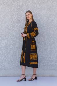 Ukrainian Boho Gypsy High Fashion Party Wear Dress Long Sleeve V-Neck Woven <b>Cloth</b> Pattern Decorations Floor-Length Knee Length - Product Image 4