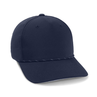 Gorra de golf premium de lona impermeable estructurada de 5 paneles, perfil medio, con perforaciones cortadas a láser, banda de sudor de cuerda tejida lateral, gorra deportiva con diseño de hoja.