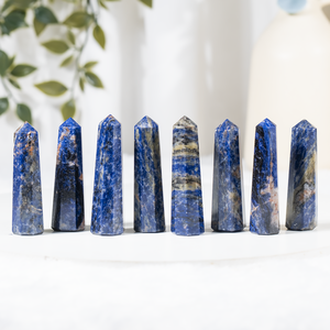 Venta al por mayor de obeliscos de sodalita pulida de cristal azul de 3-4 pulgadas, piedras curativas para decoración del hogar. - Product Image 1