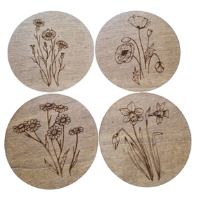Set of Four Personalized Mango <b>Wood</b> Coaster Table Mats & Pads Autumnal Floral Cottagecore Coasters Natural <b>Wood</b> Coaster - Product Image 1