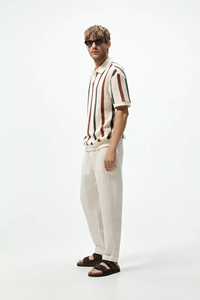 Chemise à manches courtes pour homme, col rayé ajouré en maille légère d'été personnalisée - Product Image 5