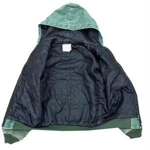 Sweat à capuche vintage épais chaud automne hiver couleur unie délavé, sweats molletonnés amples avec fermeture éclair - Product Image 3