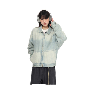 Veste en jean américaine vintage à fermeture éclair STITCHMODE pour l'automne et l'hiver, tendance, délavée, coupe ample, décontractée, streetwear - Product Image 3