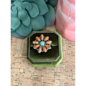 Southwest Handmade Multi Stone <b>Sterling</b> <b>Silver</b> <b>Adjustable</b> <b>Ring</b> Boho Geometric Opal Jewelry - Product Image 1