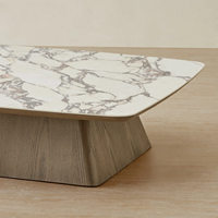 Großer Premium Massivholz Handgefertigter Moderner Couchtisch mit Marmor-Einlage Luxus Wohnzimmer Zuhause Hotel und Restaurant