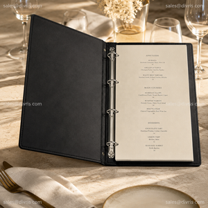 Cubierta de Menú de Cuero PU Negro con Logotipo Grabado, Tamaño y Color Personalizables, Capacidad para Múltiples Páginas - Marca DIVRIS - Product Image 3