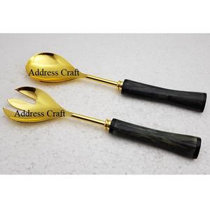 Cuillère à salade de style vintage fourchette ensemble outils de cuisine serveur à salade poli or avec manche en résine unique 2025 ensemble de cuillères de vente chaude - Product Image 6