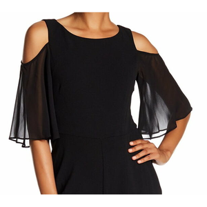 Tuta intera da donna nera in chiffon con spalle scoperte, vita alta, scollo all'americana, stampa fantasia, vestibilità ampia, per feste e allenamento, taglia 16 - Product Image 3