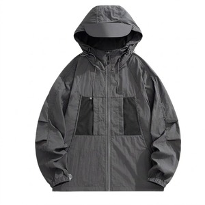 Veste coupe-vent légère à capuche avec fermeture éclair, patchwork d'automne, logo personnalisé, manches amovibles, pour hommes - Product Image 1