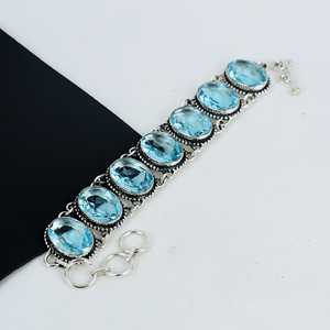 Único para Topacio azul hecho a mano Vintage encanto 925 plata esterlina Unisex Navidad pulsera joyería regalo - Product Image 3