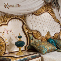 Ensemble de lit de luxe sur mesure, style rococo classique du palais royal, chambre à coucher, écran de lit élargi, bois massif, dossier souple