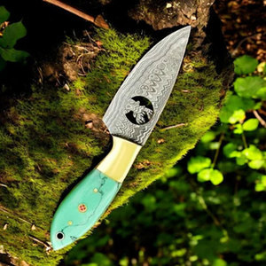 Couteau de cerf fait à la main 4.25 \ "lame damas manche en résine de bois lame fixe personnalisée de haute qualité pour la chasse Camping OEM pris en charge - Product Image 3