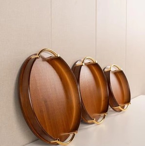 Round Wooden Serving <b>Tray</b> with Luxurious Look Elegant Design for Tea Coffee Snacks for Home Kitchen Dining Table and Gifting - Product Image 4