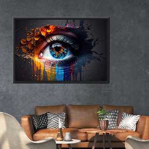 Tableau sur toile imprimé avec un motif d'œil abstrait moderne - Décoration élégante pour la maison, 1P : encadré noir - Product Image 1