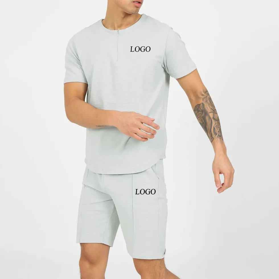 Custom Logo Summer Sportswear Shirt And Shorts Set For Men Cotton Running Custom Men Short Set