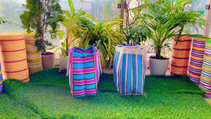 Bolsas de compras reutilizables a rayas ecológicas de PP tejido reciclado de nailon plástico de polipropileno reciclado sostenible hecho a granel de la India - Product Image 3