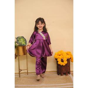 Angarakha niñas niños étnico seda Kurti Shalwar Kameez indio Punjabi paquistaní bordado boda fiesta festiva desgaste para - Product Image 1