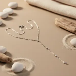 Collar Delicado de Oro de 14K para Mujer, Moderno Collar en Y de Plata, Clásico Diseño Religioso con Bola y Diamantes de Imitación para Boda - Product Image 2