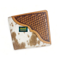 Gaya barat asam cuci rambut pada dompet kulit lipat Bi kulit dompet pria dengan Tooled kulit Patch Multi desain tersedia