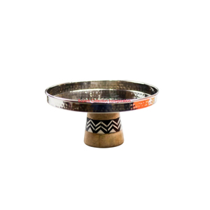 Handmade Modern Hammered Metal Chocolate Stand With Decorative Tribal Pattern Wood Base For Wedding And Party Dessert Tables - Product Image 1