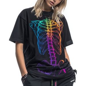 Camiseta Negra Informal de Verano, Estilo Chic y Moderno, con Estampado Gráfico de Esqueleto Colorido, Vintage, para Mujer - Product Image 4