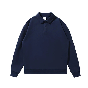 Men's <b>Navy</b> Blue Knitted Long Sleeve for Pullover Loose Fit Casual Button up Collar <b>Sweatshirt</b> 100% Cotton Fleece Winter Wear - Product Image 1