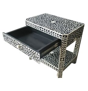 Modern Luxury Floral Bone Inlay <b>Bedside</b> Table Large Size with Adjustable <b>Shelf</b> for Bedroom Wood and <b>Metal</b> Bedroom Furniture - Product Image 2