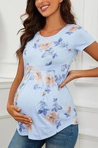 Camisetas de Maternidad a la Moda, Manga Corta, Cuello Redondo, Camiseta de Lactancia, Ropa de Embarazo, Transpirable, Diseño con Estampado - Product Image 4