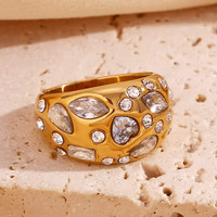 Anillos de Acero Inoxidable con Circonita Cúbica, Corte Princesa, Diseño de Corazón Clásico, Chapados en Oro de 18K