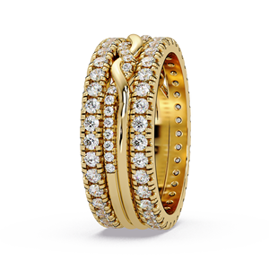 Anillos de Boda Elegantes de Oro Puro de 14K con Diamantes Cultivados en Laboratorio de Corte Redondo y Banda Ancha de Varias Filas para Mujer - Product Image 2