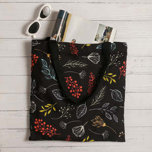 Bolsas de Mano de Lona de Algodón con Estampado de Hojas Navideñas, Color Negro, con Cierre de Cremallera, para Compras y Regalos, la Mejor Bolsa de Lujo a la Moda - Product Image 2