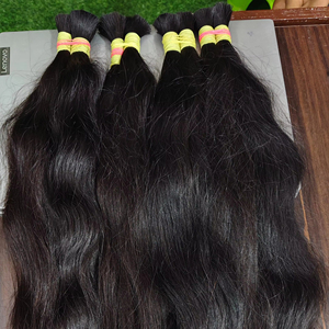 Indien brut Temple unique donneur soyeux noir Remy cheveux Bundle Super Double dessiné cheveux se termine brillant en vrac cheveux tissage Extension - Product Image 1