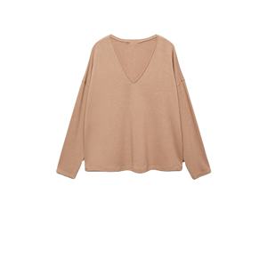 T-shirt pour femme à col en V, sur mesure, de haute qualité, coupe ajustée, tricot uni, teinture unie, confortable, élégant, décontracté, pour l'été - Product Image 5