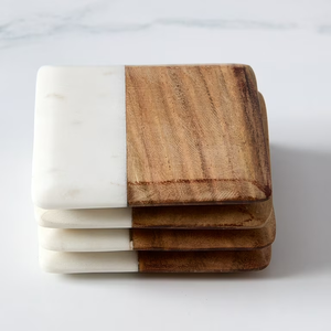 Dessous de verre en bois marbre Usine Personnaliser Vente à chaud Vente en gros Dessous de verre en bois d'acacia gravé personnalisé - Product Image 4