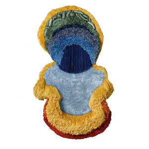 Tapiz de Pared de Seda de Bambú Azul con Patrón Abstracto para Decoración del Hogar - Product Image 1