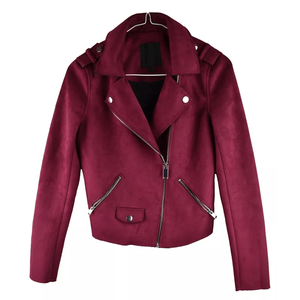 Chaqueta de motorista con cierre de cremallera de cuero de gamuza sintética para mujer Chaqueta de moda para mujer con cuello mandarín ajustada - Product Image 1