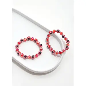 Bracciale con Perline Occhio di Allah Rosso, Stile Bohemien, Placcato Oro, con Ametista, Diamante, Quarzo e Perla, Trendy e Religioso - Product Image 1