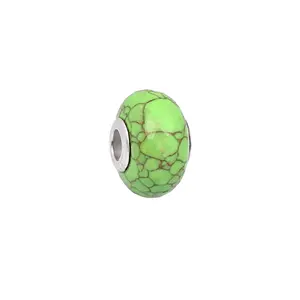 Syn。绿色莫哈维绿松石14x8x4mm圆形刻面925银芯珠12.90 Cts制作手镯宽松宝石