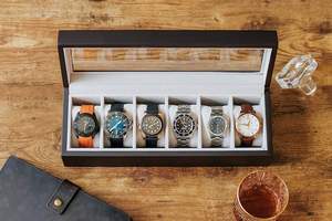 Caja organizadora de relojes de madera maciza de esparto con tapa de cristal, caja de relojes de madera de lujo. - Product Image 2