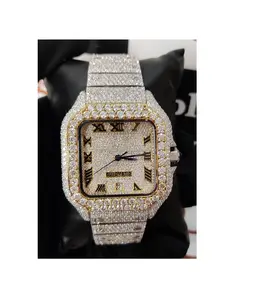 40mm Calidad de grado premium Moissanite Iced Out Estilo de lujo Relojes de pulsera de acero inoxidable Mayorista indio Exportadores Precios bajos