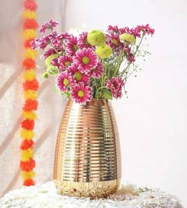 Florero de Metal dorado con diseño acanalado, centro de mesa decorativo elegante para el hogar, sala de estar, oficina, decoración Interior de Hotel - Product Image 5