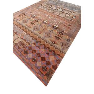 Tapis géométrique rectangulaire en laine et soie de bambou noué à la main Freedom Manchaha Rouge Orange pour la maison et le couloir - Product Image 2